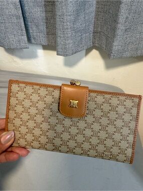 Celine Beige & Tan Signature Monogram Continental Wallet